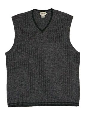 Vintage J Crew 100% wool grey green knit v neck sweater vest men’s large